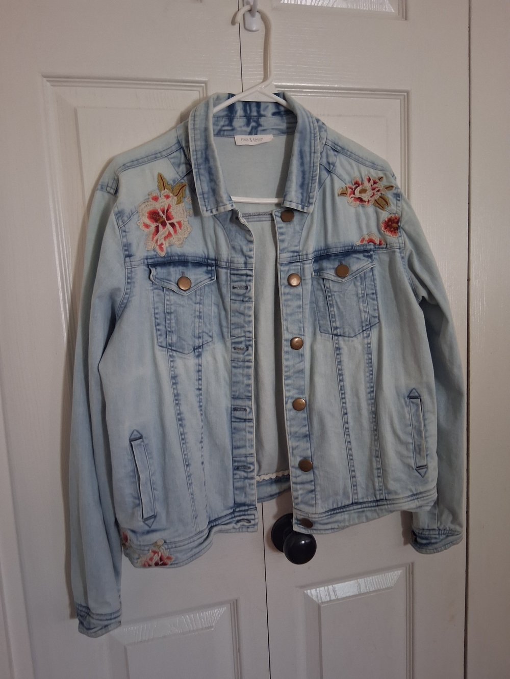 MIA Light Blue Denim Jacket with Floral Embroidery